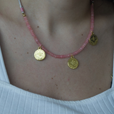 Pink Bead Necklace - Gold Pendant