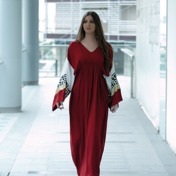 Versace Arm Design Burgendy Abaya