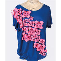 Blue T-shirt with Pink Flower Bow Design