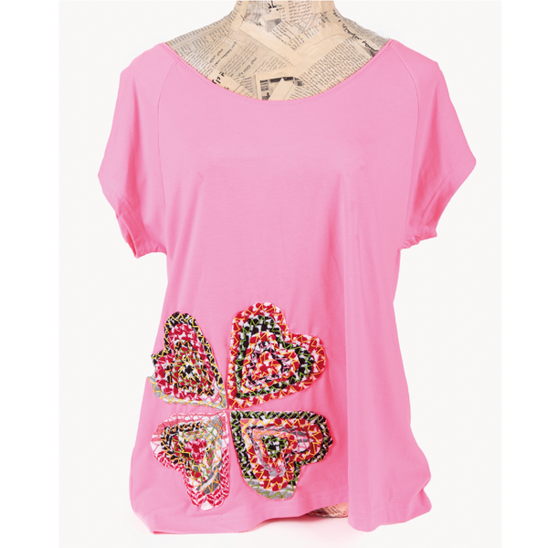 Pink t-shirt with Multi-color Flower Design