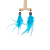 Silver plated earrings with colorful feather pendants