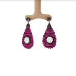 Silver plated earrings with hand cut phyton leather pendants & pearls - Oval Shape