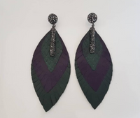 Silver plated earrings with hand cut phyton leather pendants & pearls - Leaf Shape